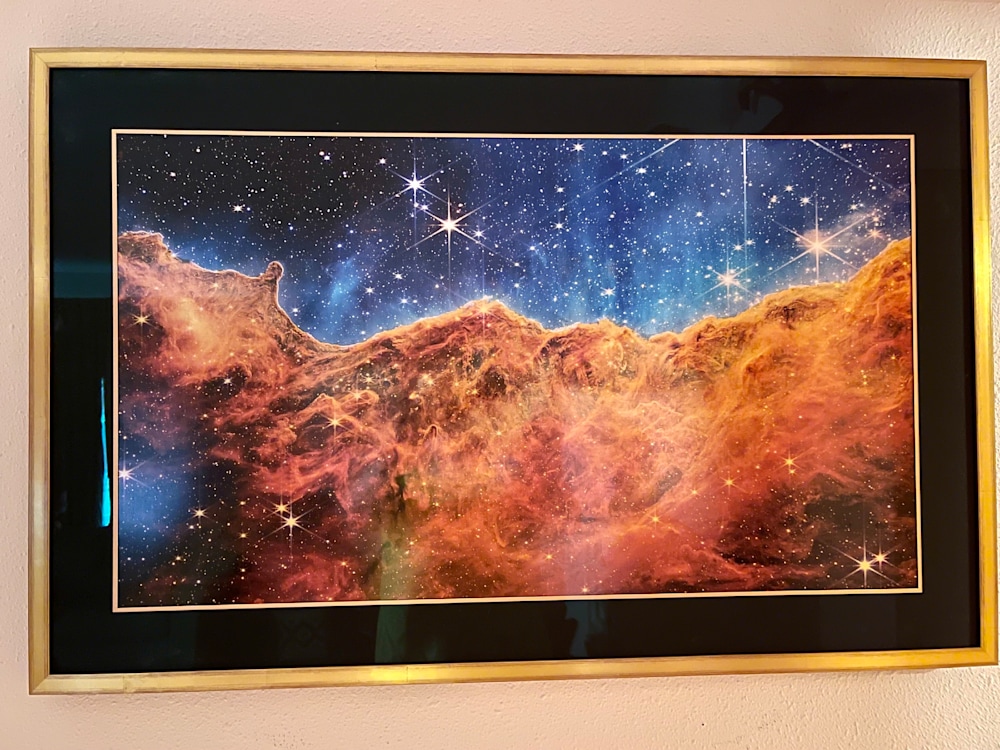 Cosmic Cliffs, framed and on the wall