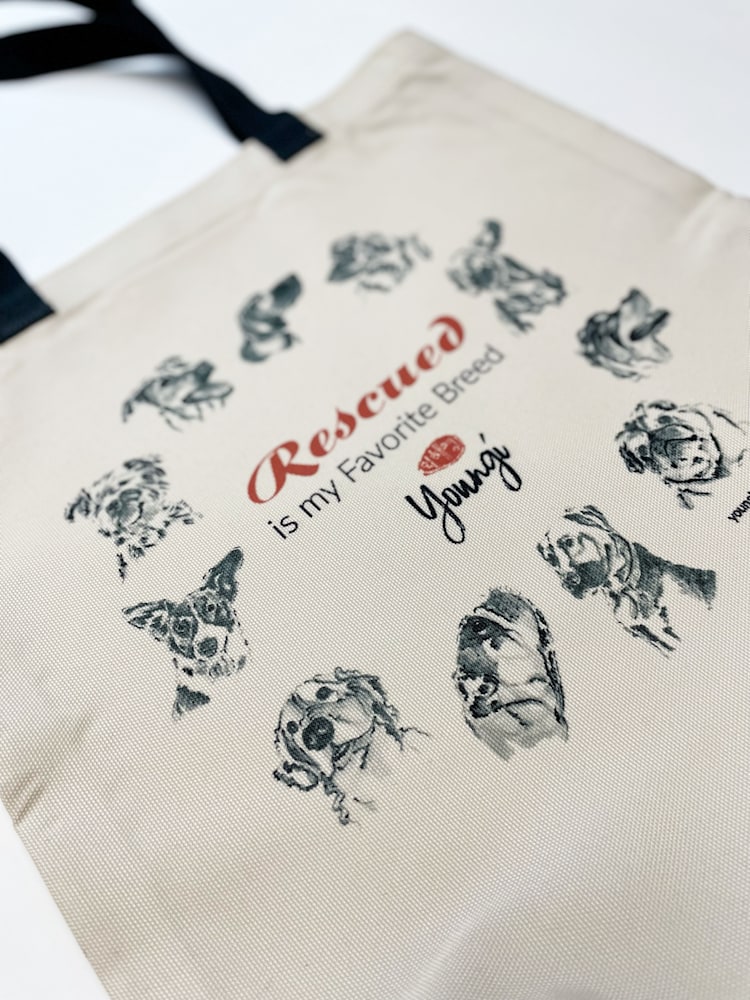 Rescued is my Favorite Breed Dog tote bag