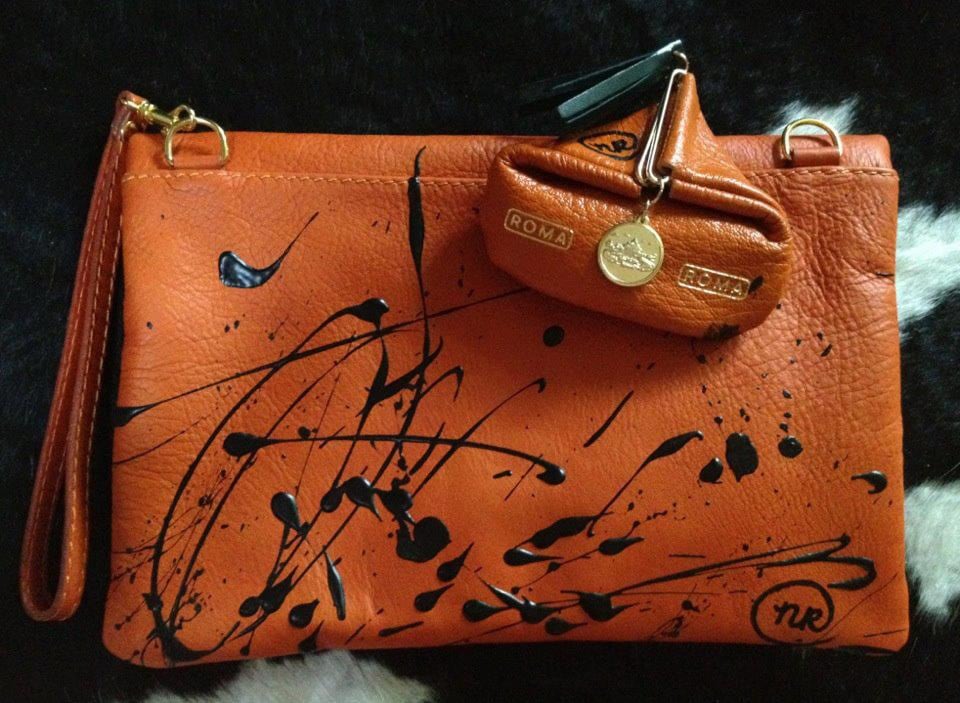 Orange Italian leather purse set