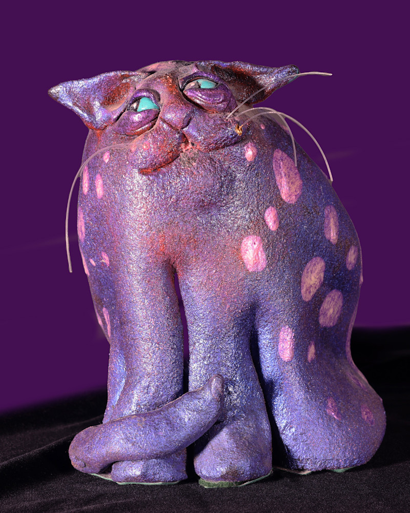 Ceramic  purple cat  Sue H  O SH 9604