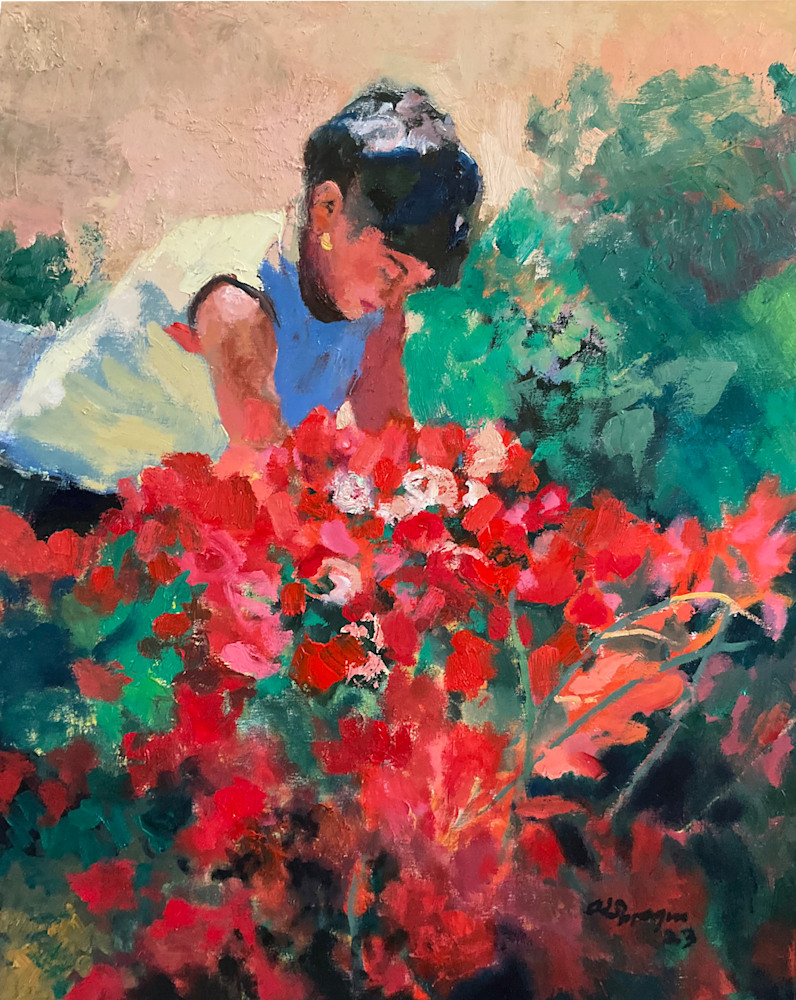 Girl with Roses, 24 x 30, Oil, 2023