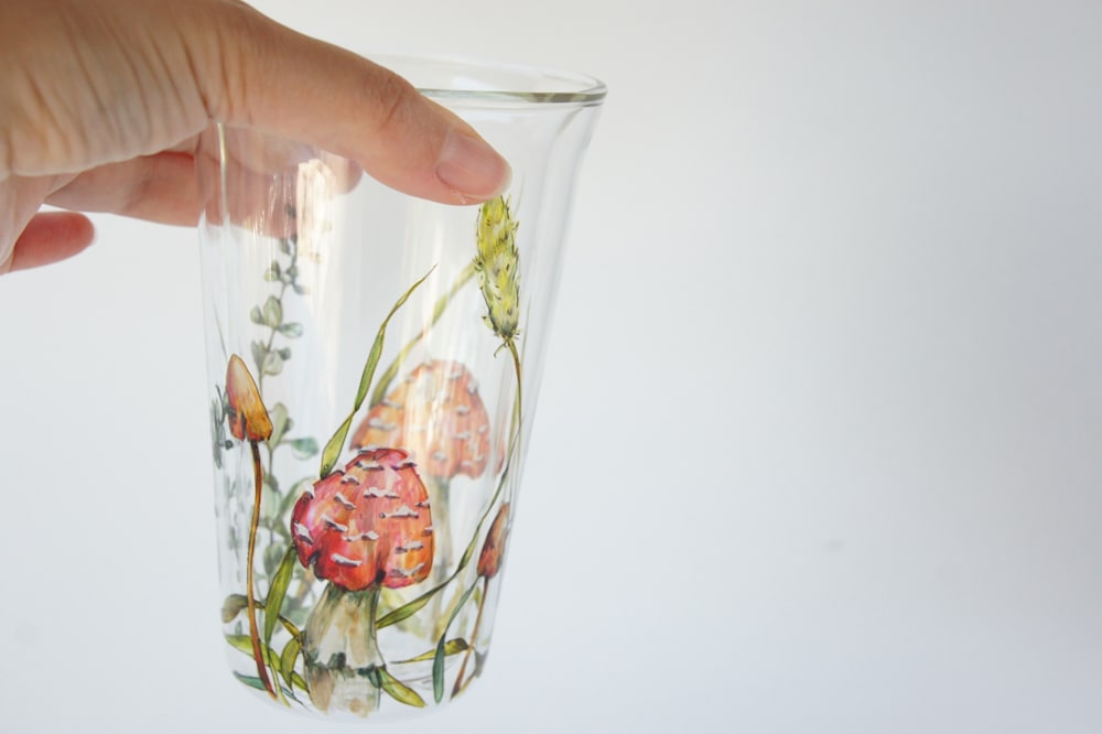 Glass Travel Mug Shrooms And Grass Art | Yevgenia Davidoff's Botanical  Portraits and Artwares