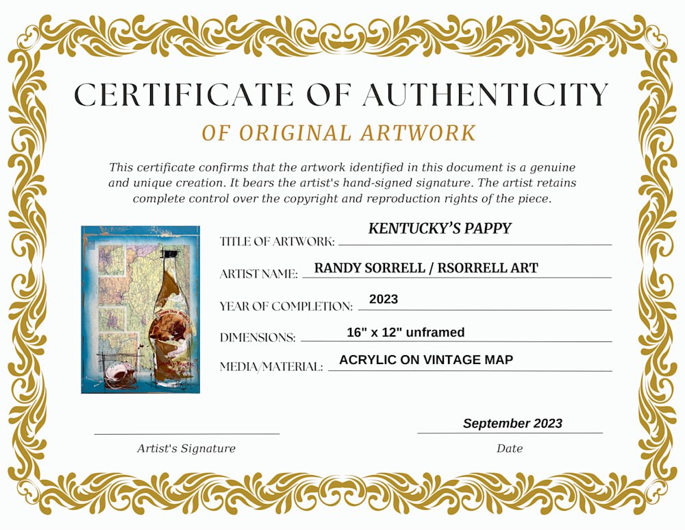 KENTUCKYS PAPPY Certificate of authenticity