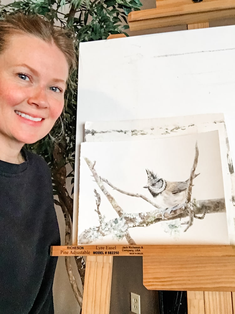 Tanya and crested tit painting