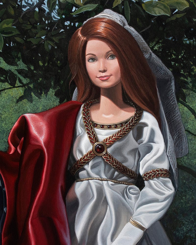 Kevin Grass Primavera Detail of central figure Acrylic on panel painting