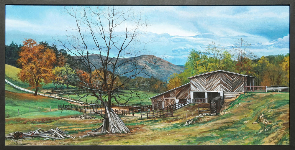 Kevin Grass Appalachian Farm framed Acrylic on canvas painting yg4jkv