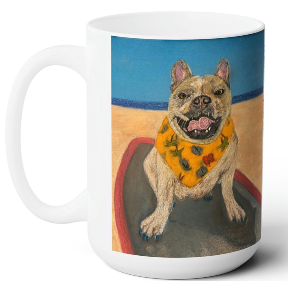 Cherie surfer dog on mug
