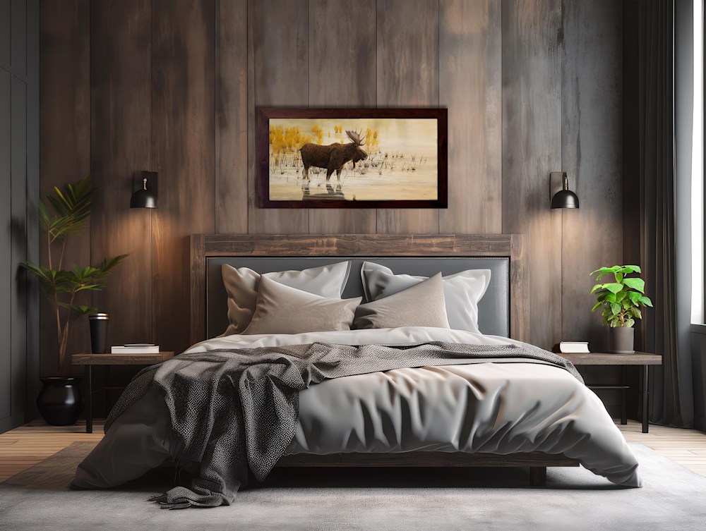 Morning Light Moose   Rustic Luxury Ranch Bedroom Blank Wall 2   original painting