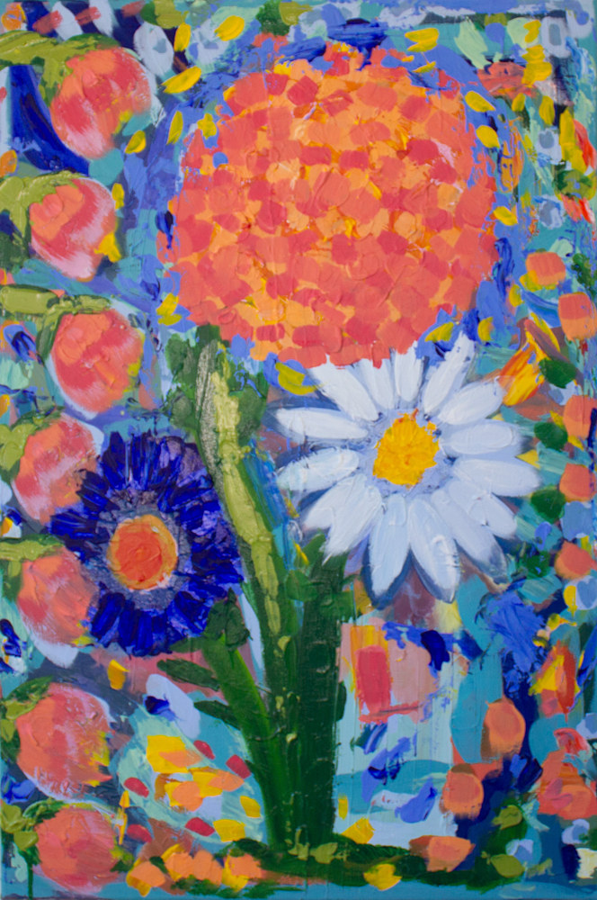 abstract painting of flowers in a garden 