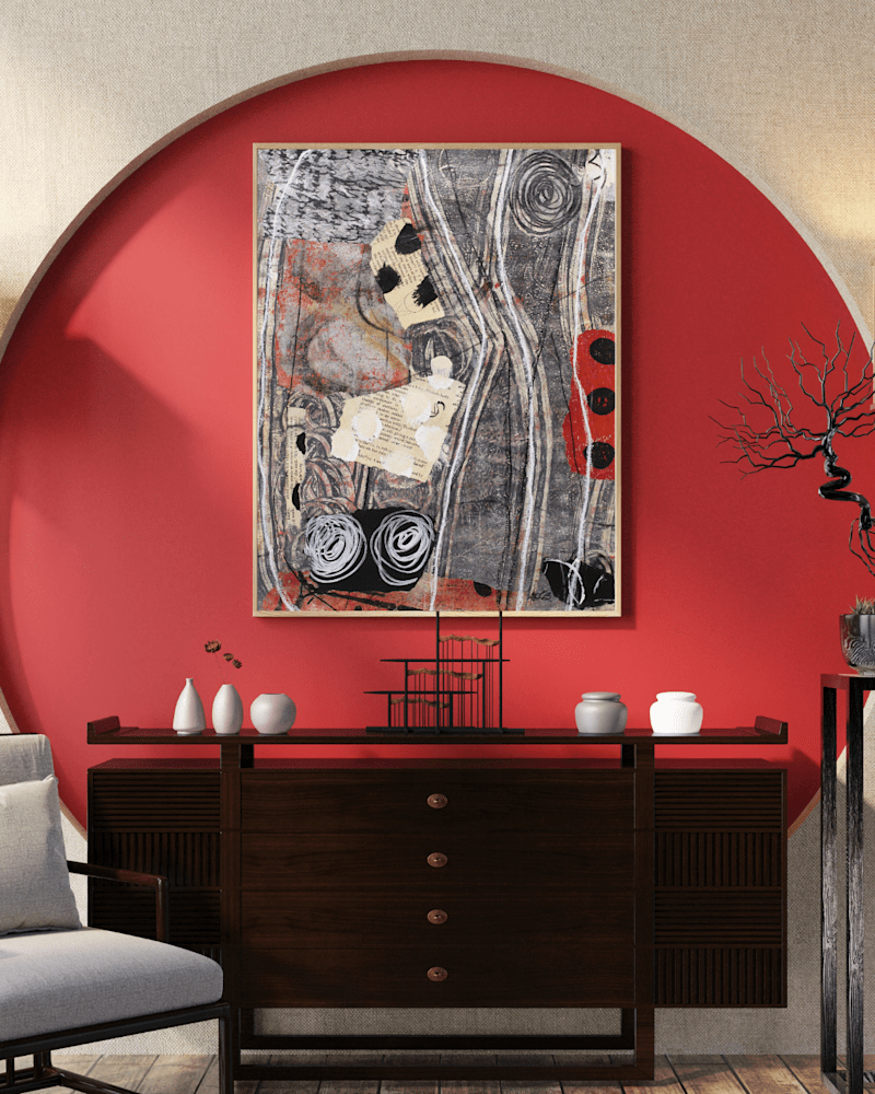 2141 Red Modern Asian Aesthetic Living Room Wall Art Poster Frame Mockup Instagram Post