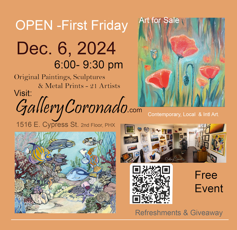 FIRST Friday 120624  peach Friday SQ  insta GalleryCor flyer