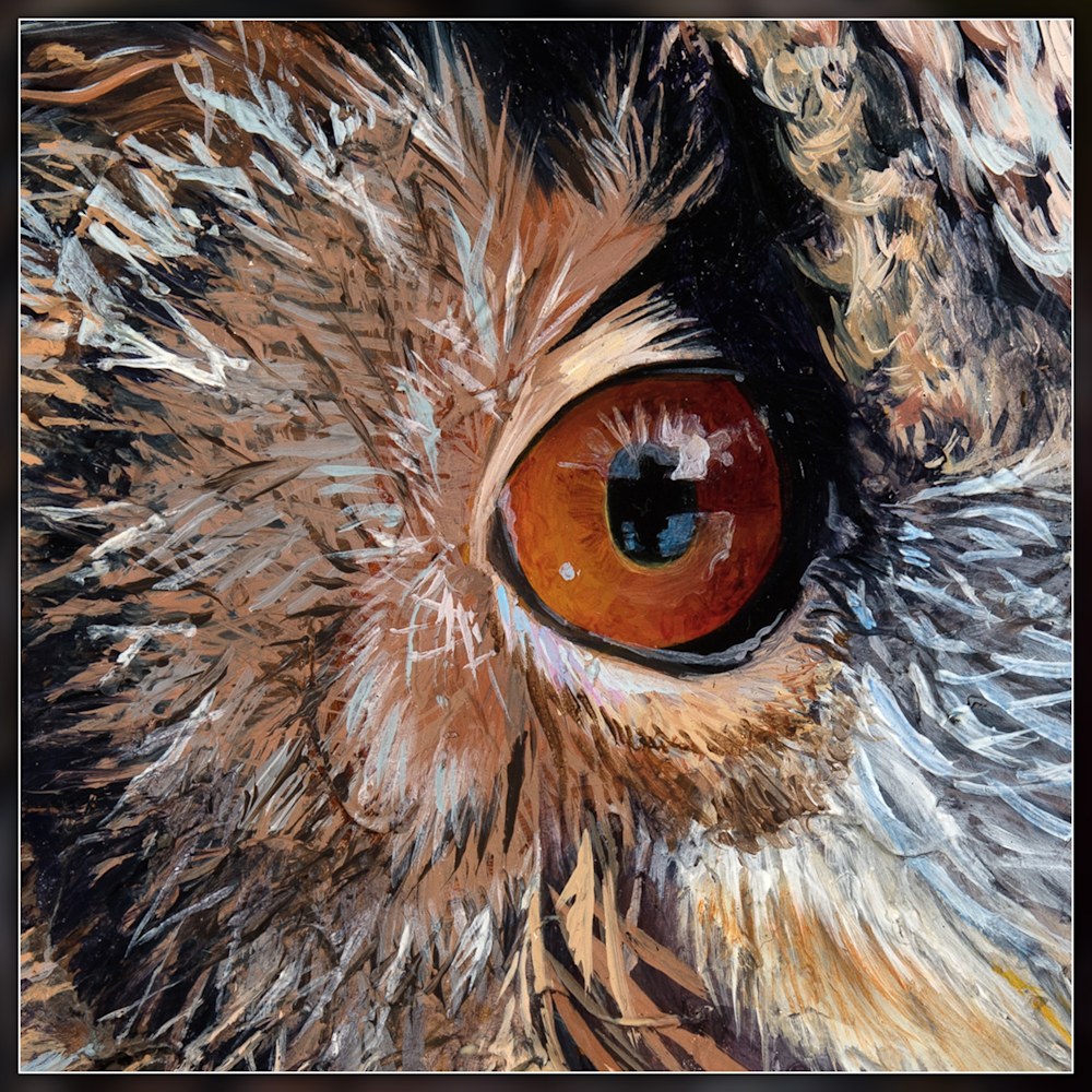 Close-up of Eagle Owl eye detail from Reflected Intensity by Allison Richter