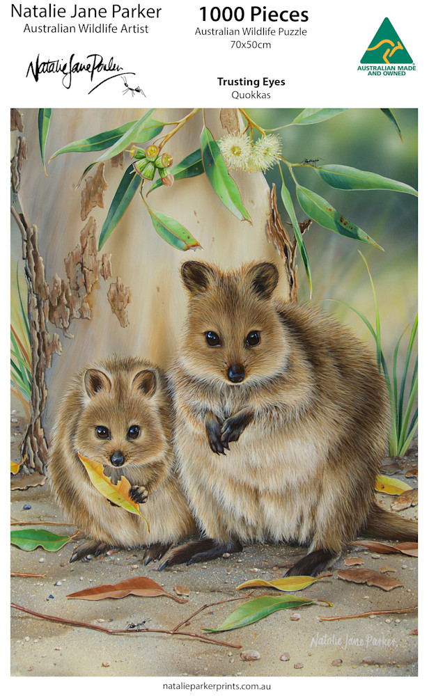 Trusting Eyes quokka puzzle box and pieces – Australian made 1000-piece jigsaw (50 × 70 cm)