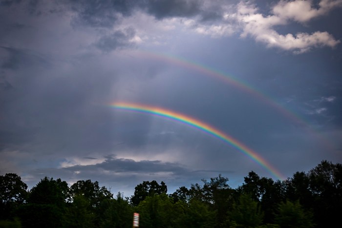 A double rainbow in the sky
