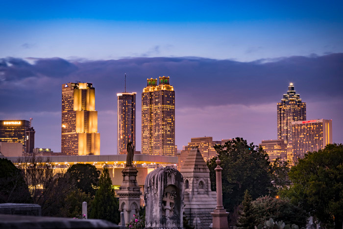 Another shot of the City of Atlanta at Golden Hour taken from Oakland Cemetery