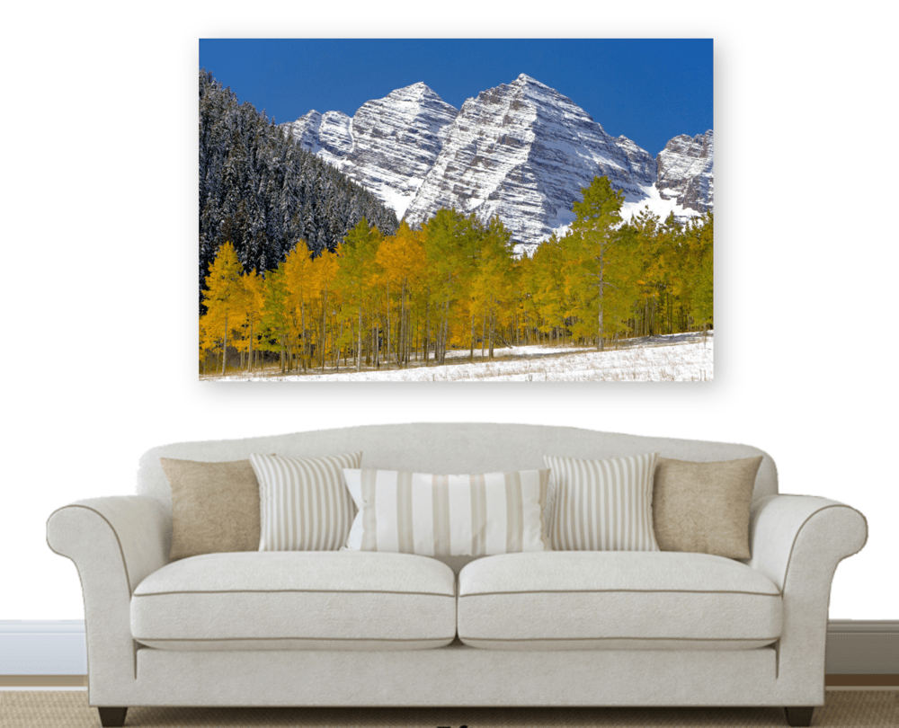 Acrylic print of the Maroon Bells fall foliage in Aspen, Colorado | Robbie George Photography