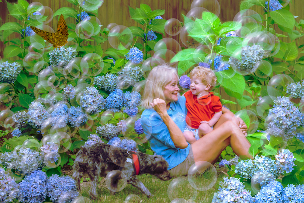 A surreal portrait of a beautiful woman and her grandson