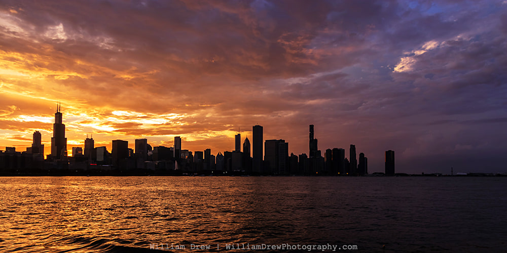 Hot and Cold Chicago Sunset Skyline - Chicago Corporate Art | William Drew