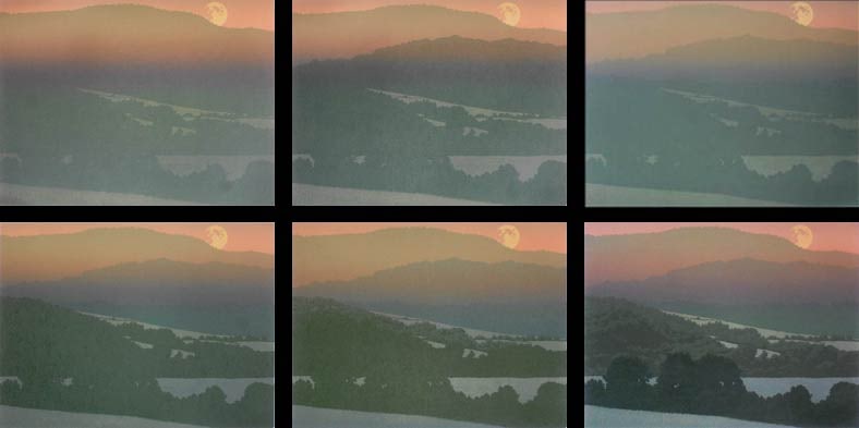 Summer Moon impressions 3-10, linocut print by William H. Hays