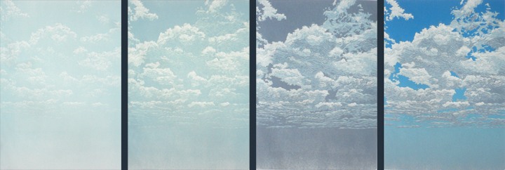Fair Skies impressions 1-4, linocut print by William H. Hays