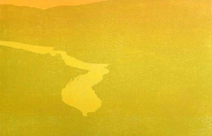 Emptying The Sky, impression 2, linocut print by William H. Hays
