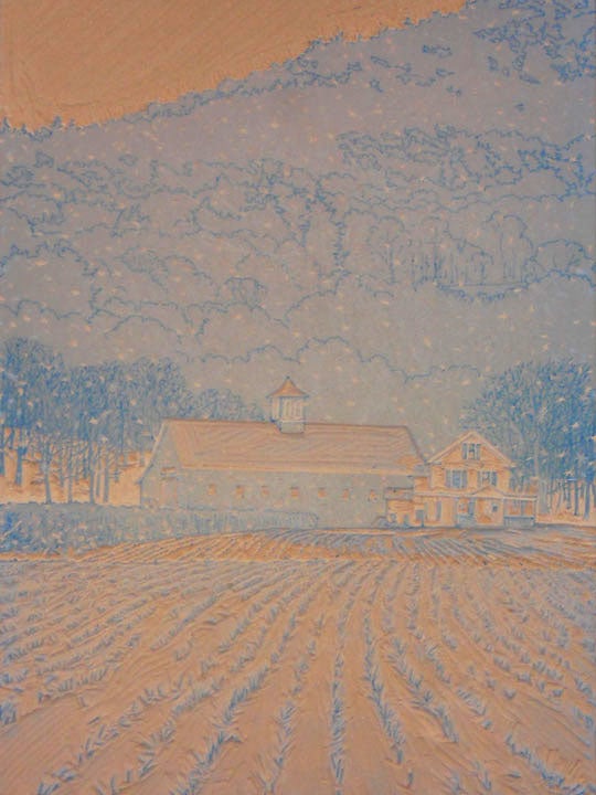 First Snow linoleum block 2, by William H. Hays