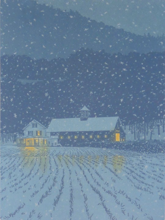First Snow impression 6, linocut print by William H. Hays