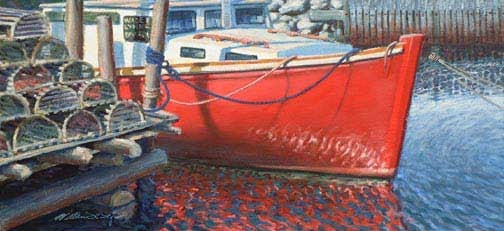 Red Boat With Lobster Pots, oil on canvas by William H. Hays
