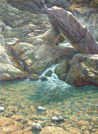 Acrylic Painting Tutorial on how to Paint Shallow River with Reflections  and Underwater Rocks 