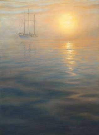 Sunset Mooring, oil on canvas by William H. Hays