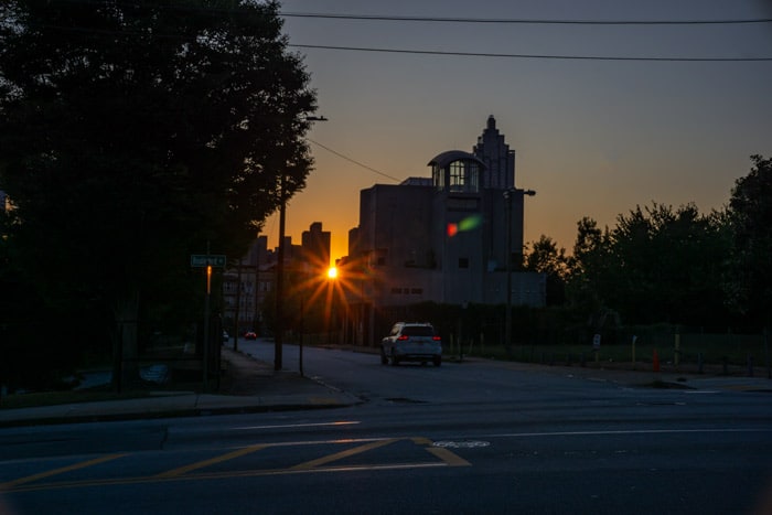 The corner of Boulevard and J.W. Dobbs right before sunset