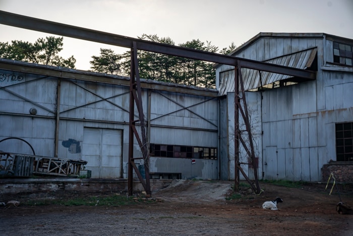 Before shot of the abandoned mill set from Stranger Things