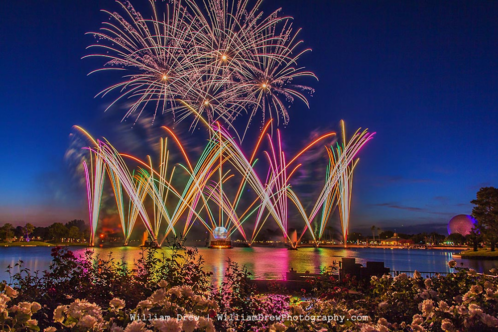 Illuminations Blue Hour - Epcot Center Fireworks | William Drew Photography