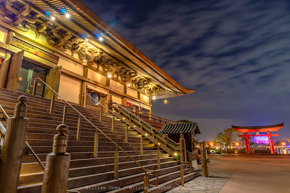 EPCOT Photograph of Japan and Spaceship Earth - Disney Art Gallery | William Drew Photography