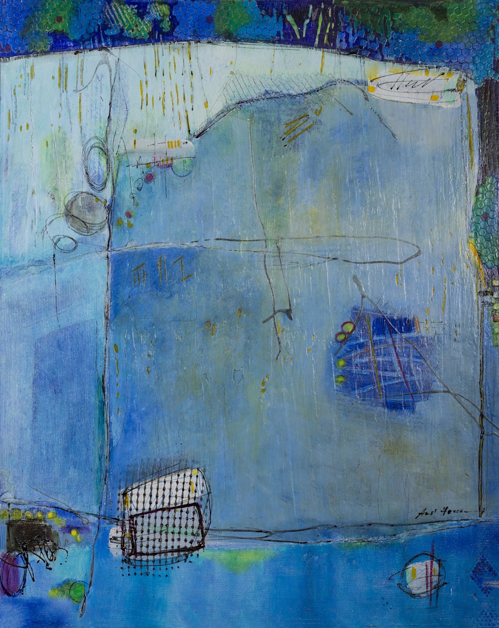 Blue abstract art titled Detached