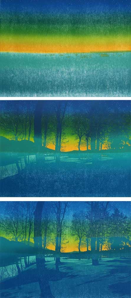 Twilight, woodcut by William H. Hays, impressions 2-4