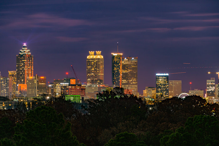 The city of Atlanta at sunset