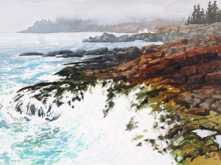 Watercolor sketch of Mt. Dessert Island by William Hays