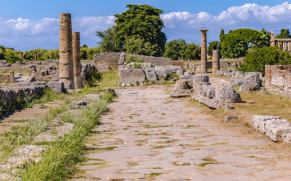 Roman road at ruins of ancient city Paestum