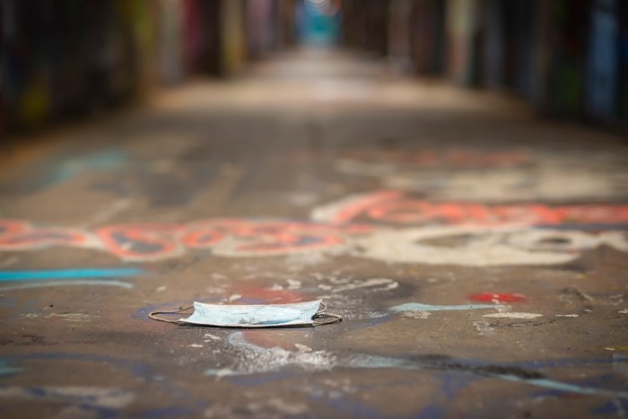 A mask on the ground in Krog Street Tunnel