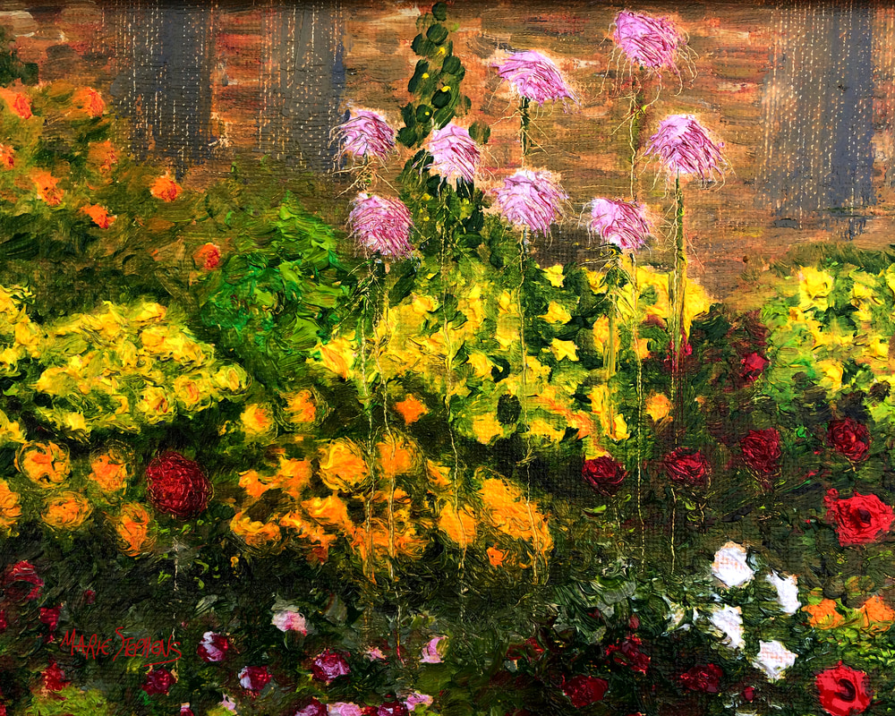 Monet Inspired Oil Painting Copyright 2019 Marie Stephens Art, flower paintings, fine art flower garden paintings, Amana Colonies