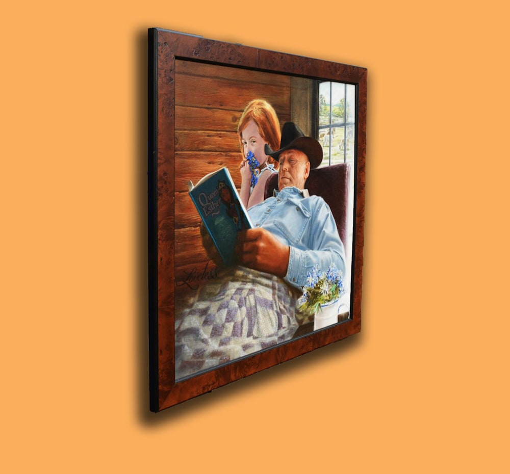 Story Time 30" X 30" original framed on a wall.