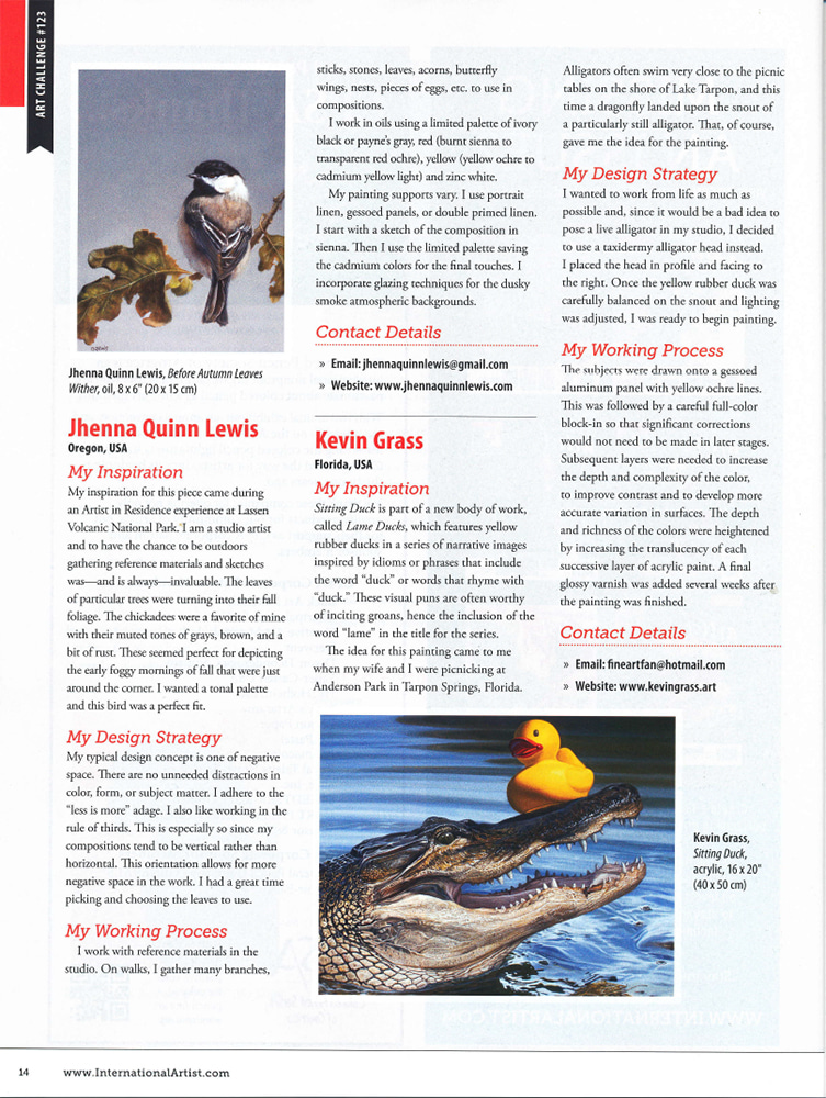 "Sitting Duck" in International Artist magazine.
