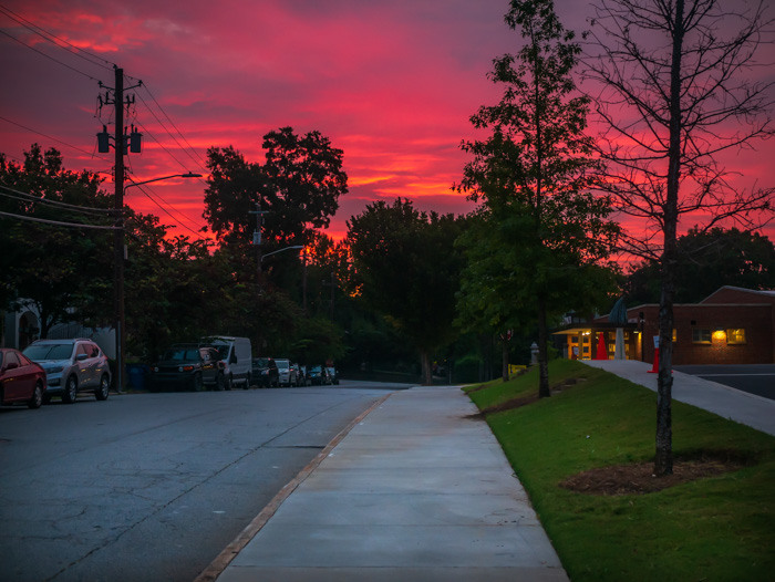 A beautiful pink and orange sunrise in the City of Atlanta