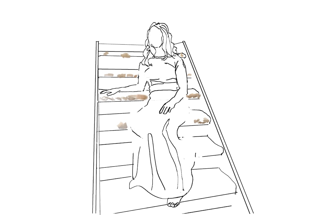 Beginning to sketch the young woman against the background