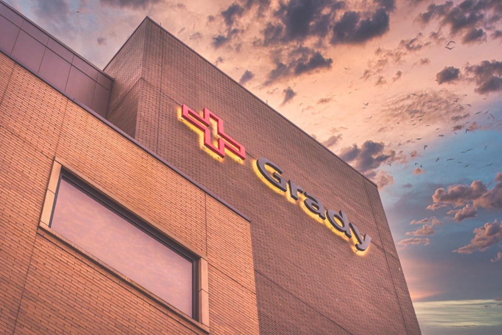 Grady Hospital at sunset
