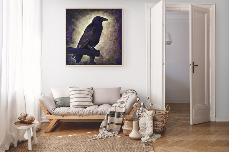black raven bird of love and peace digital painting