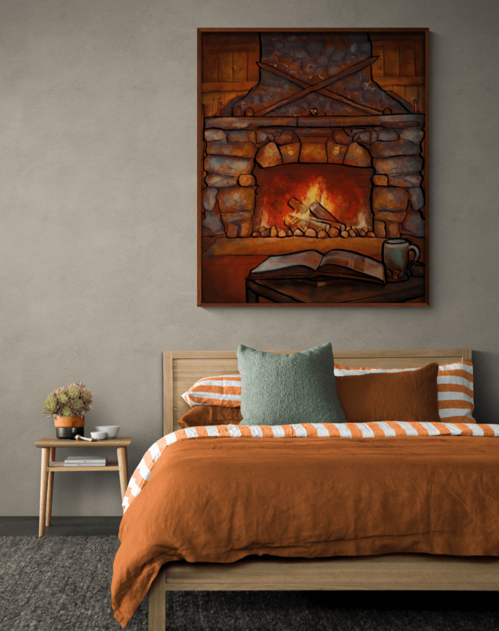 fireplace winter warming image digital painting