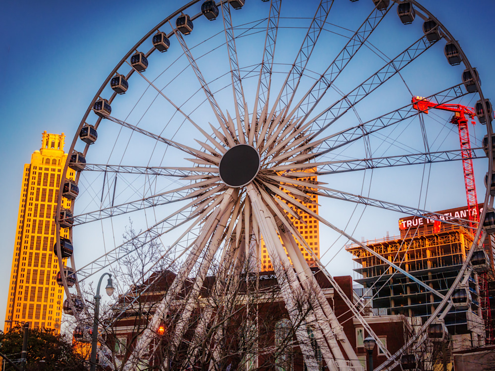 Atlanta's Ferris Wheel set against a blue sky