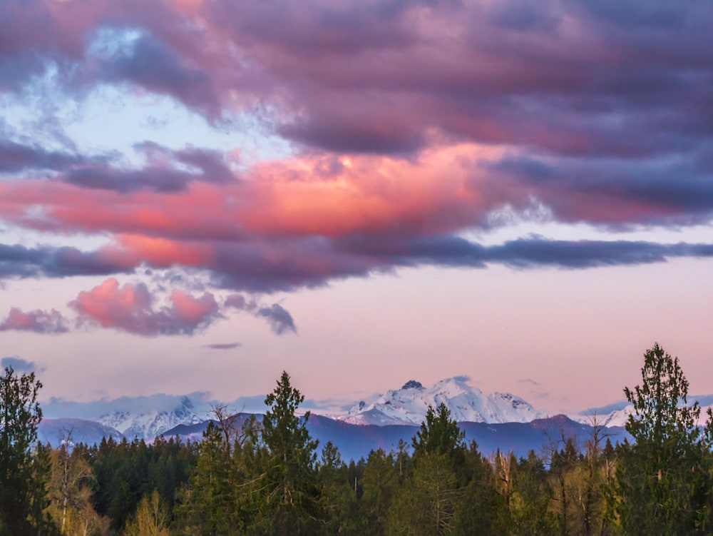 Snow-capped peaks of mountains in Washington State as seen from Lake Stevens